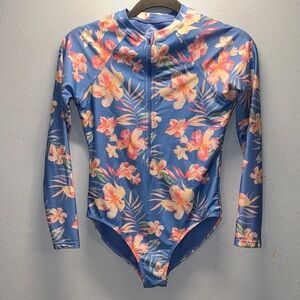 Wonder Nation Blue Floral Kids Swim Rashguard